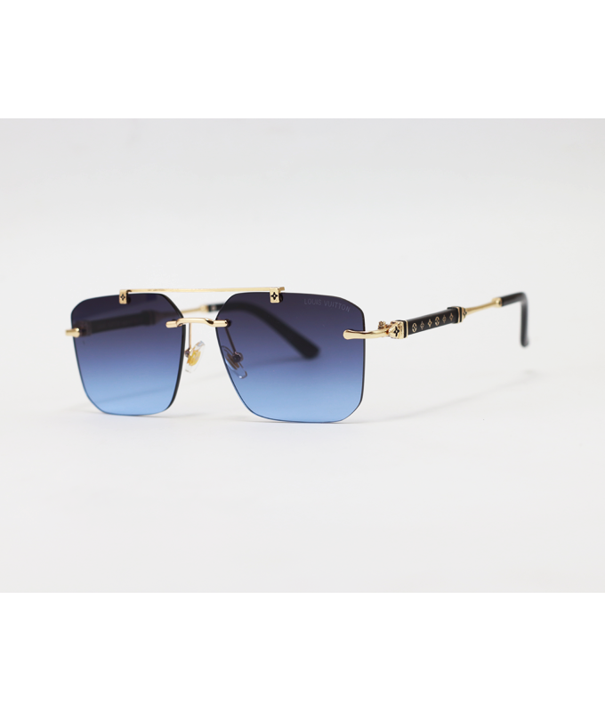 Louis Vuitton - 3152 - Golden Blue Gradient - Metal - Double Bridge - Rectangle - Rimless - Sunglasses