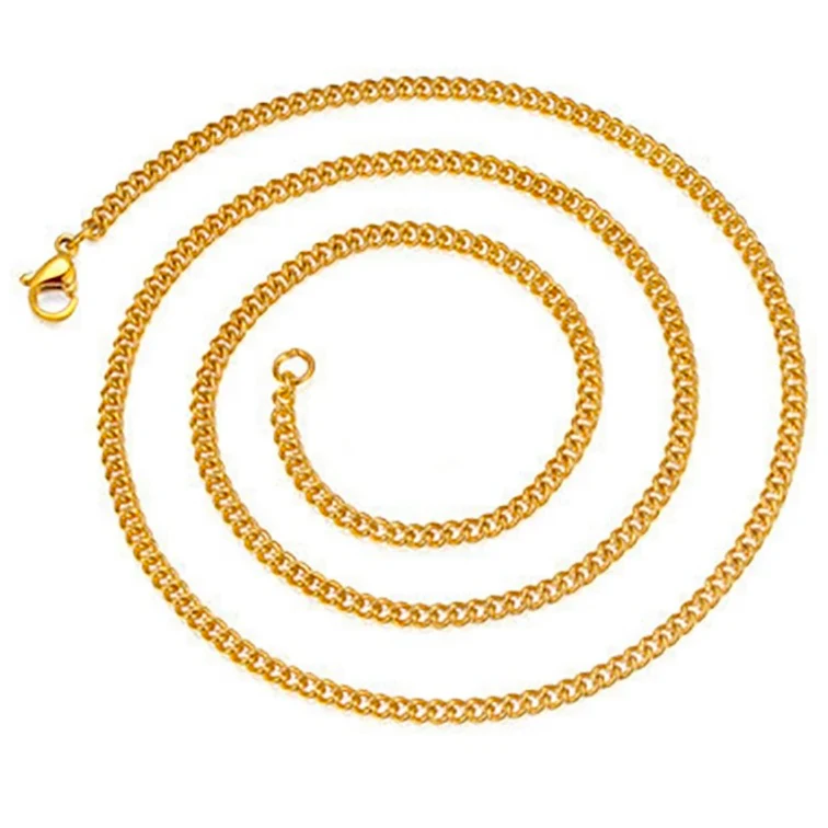 3mm Curb Neck Chain For Men Golden - Image 2