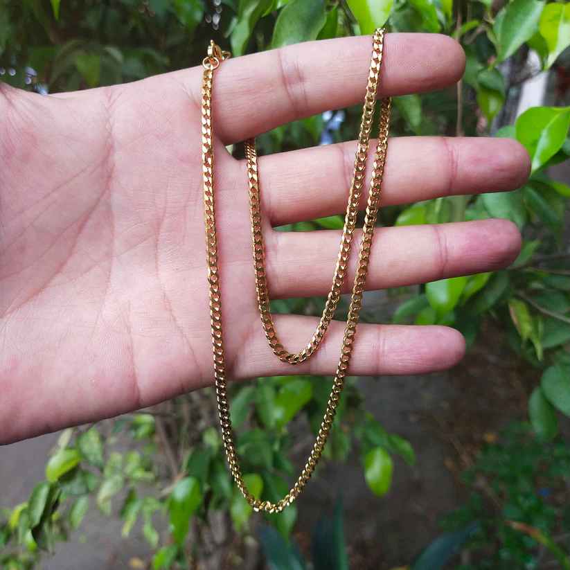 3mm Curb Neck Chain For Men Golden - Image 3